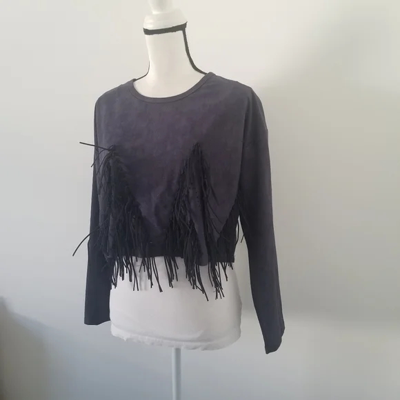 Market Cropped Blue Suede Top Sz Large - Picture 1 of 13